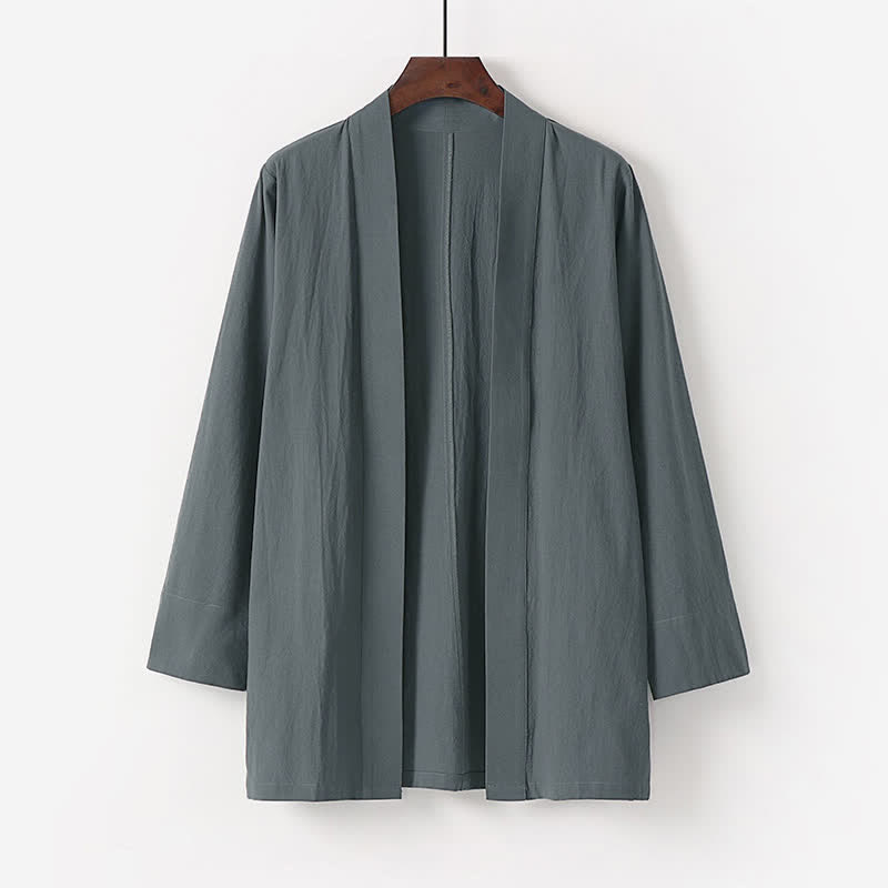 Buddha Stones Kimono de verano minimalista de algodón y lino liso para hombre con bolsillo. - Gris oscuro - US/UK/AU50, EU60 (7XL) - image 1