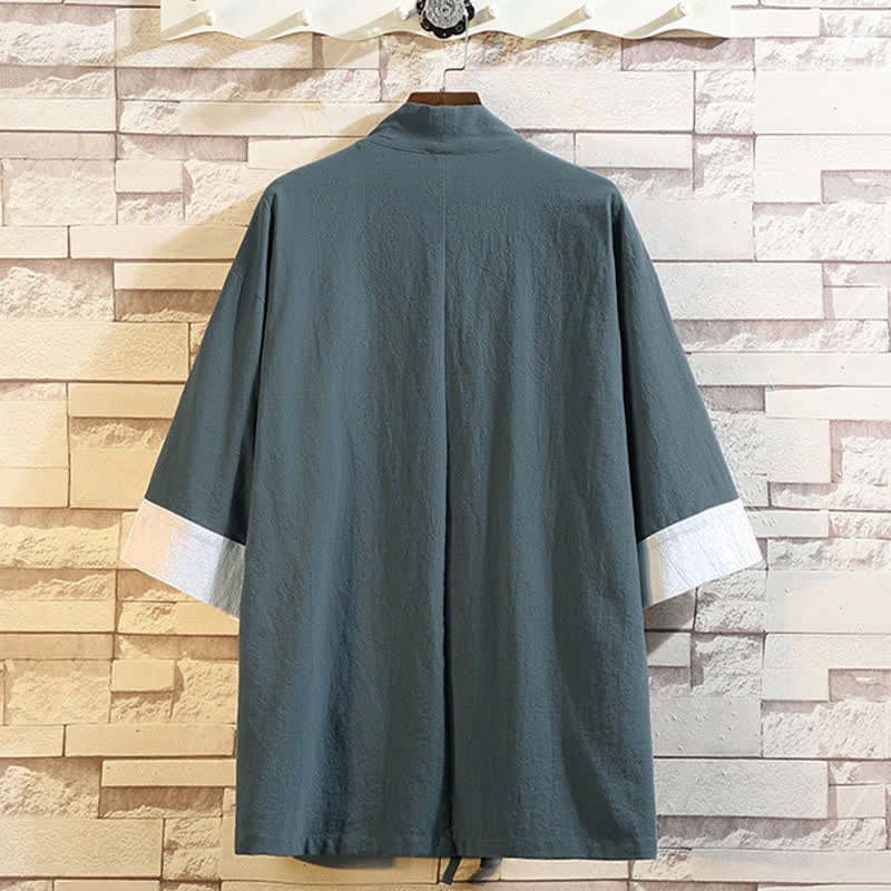 Buddha Stones Kimono de manga hasta el codo para hombre, estilo casual vintage, con bordado de grulla, ideal para primavera y verano. - image 1