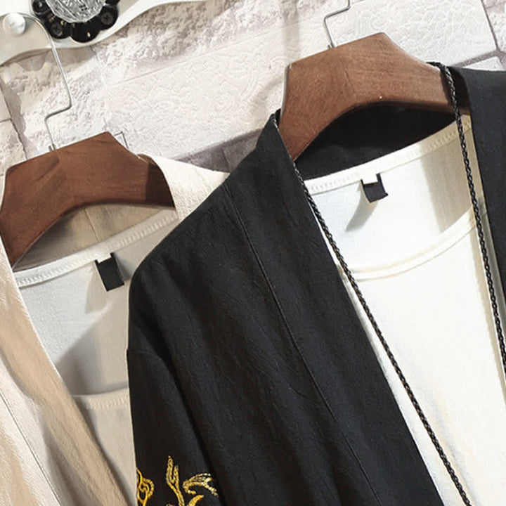 Buddha Stones Kimono de manga hasta el codo para hombre, estilo casual vintage, con bordado de grulla, ideal para primavera y verano. - image 37