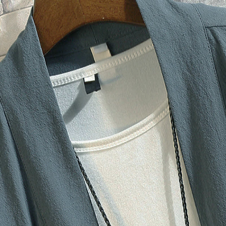 Buddha Stones Kimono de manga hasta el codo para hombre, estilo casual vintage, con bordado de grulla, ideal para primavera y verano. - image 2