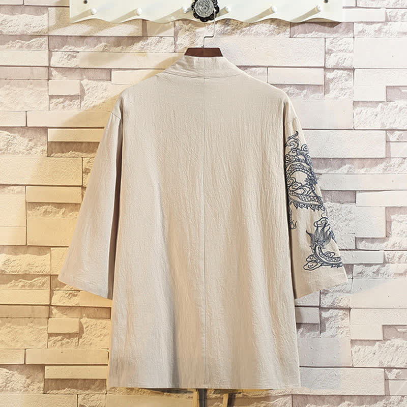Buddha Stones Kimono de manga hasta el codo para hombre, estilo casual vintage, con bordado de grulla, ideal para primavera y verano. - image 20