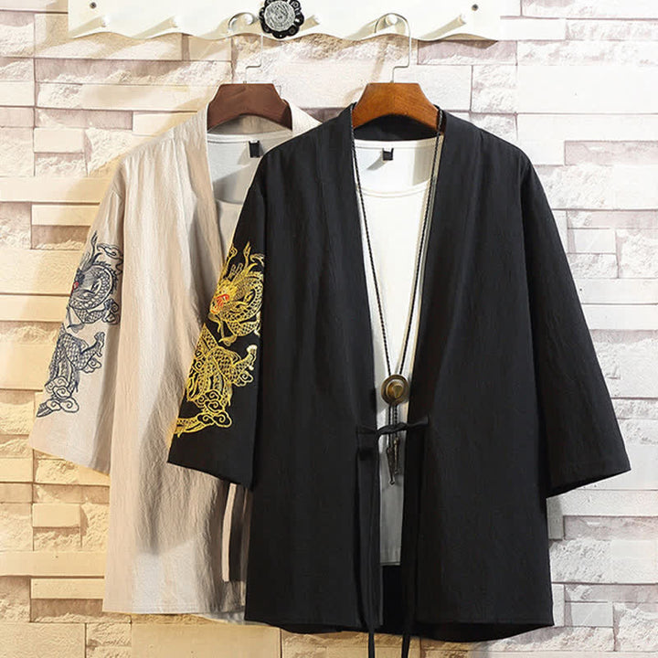 Buddha Stones Kimono de manga hasta el codo para hombre, estilo casual vintage, con bordado de grulla, ideal para primavera y verano. - image 32