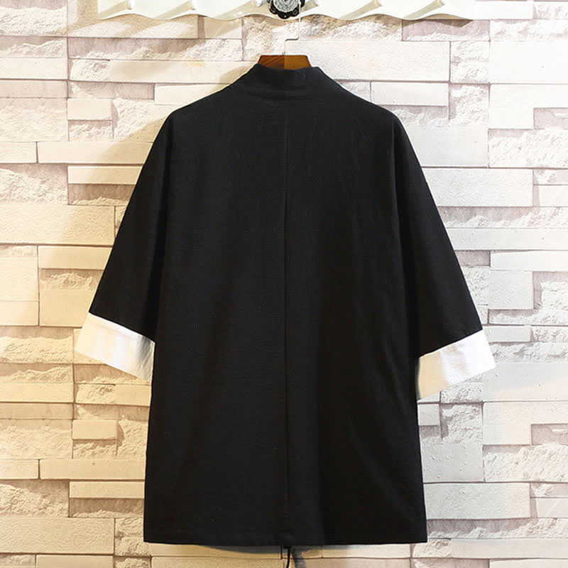Buddha Stones Kimono de manga hasta el codo para hombre, estilo casual vintage, con bordado de grulla, ideal para primavera y verano. - image 18