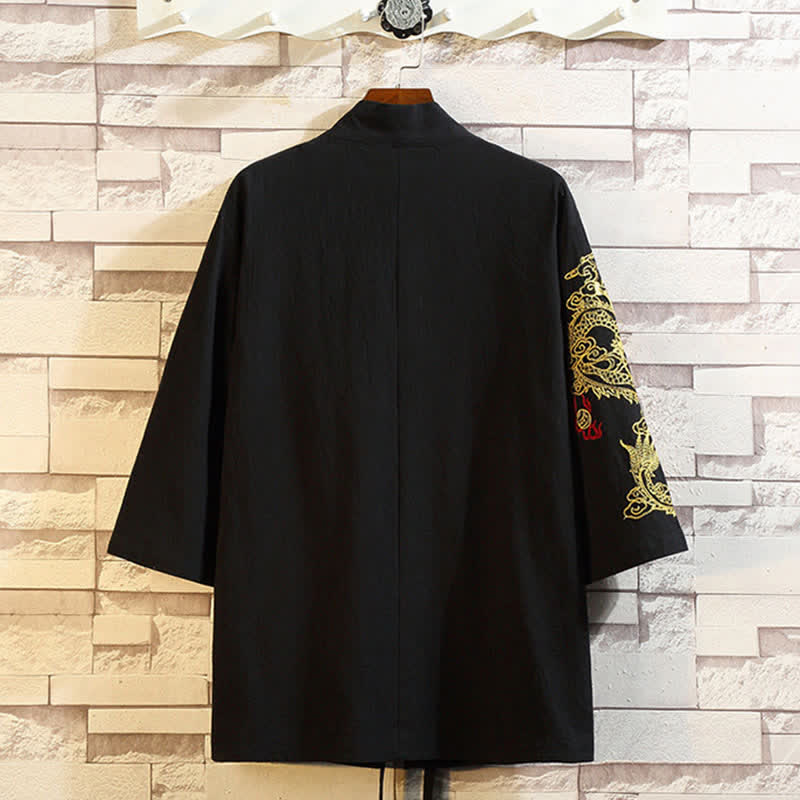 Buddha Stones Kimono de manga hasta el codo para hombre, estilo casual vintage, con bordado de grulla, ideal para primavera y verano. - image 16