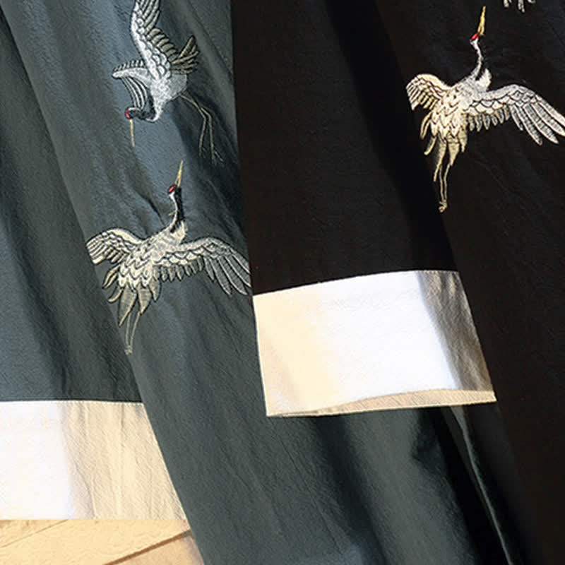Buddha Stones Kimono de manga hasta el codo para hombre, estilo casual vintage, con bordado de grulla, ideal para primavera y verano. - image 39