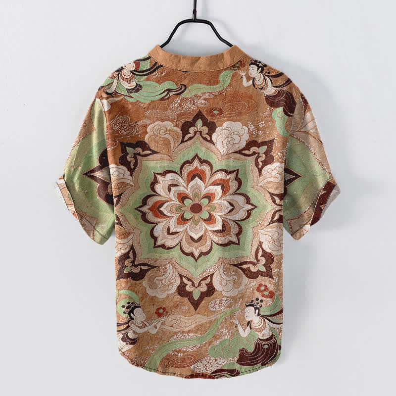 Buddha Stones Camisa de manga corta con medio botón y estampado de mandala de algodón para hombre - image 8