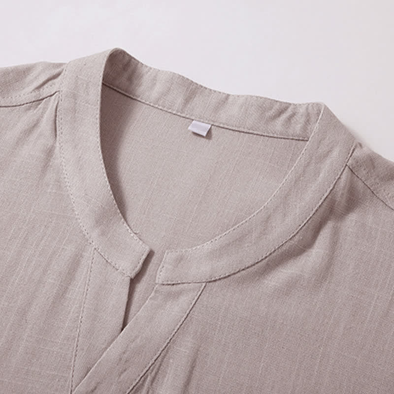 Buddha Stones Camisas de manga corta para hombre de algodón y lino, estilo Tang, informales de verano, con cuello mandarín y bolsillo. - image 3