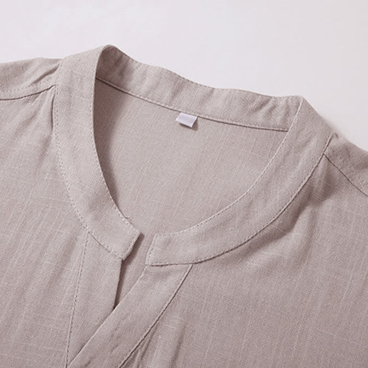 Buddha Stones Camisas de manga corta para hombre de algodón y lino, estilo Tang, informales de verano, con cuello mandarín y bolsillo. - image 3