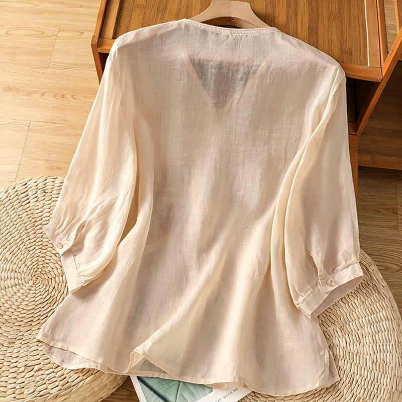 Buddha Stones Camisas de manga tres cuartos para mujer estilo Summer Tang Vintage con bordado floral. - image 13