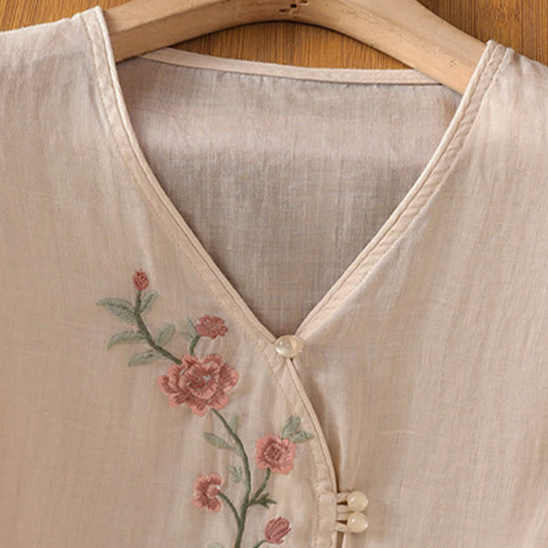 Buddha Stones Camisas de manga tres cuartos para mujer estilo Summer Tang Vintage con bordado floral. - image 14
