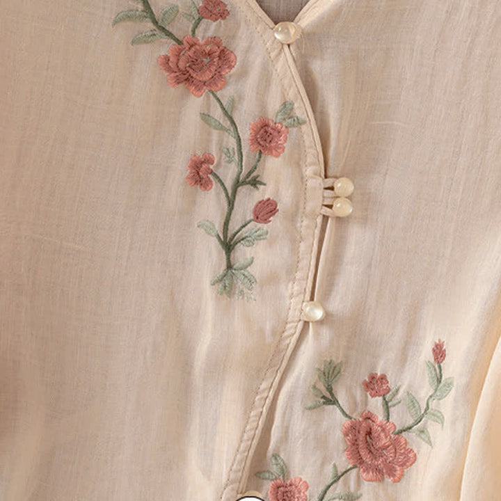 Buddha Stones Camisas de manga tres cuartos para mujer estilo Summer Tang Vintage con bordado floral. - image 15
