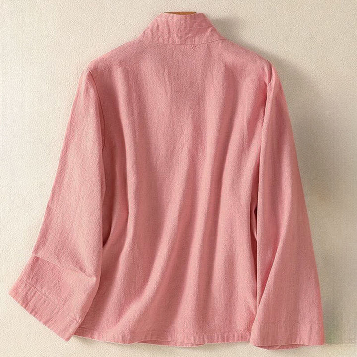 Buddha Stones Camisas de manga larga para mujer, estilo casual Tang, con cuello en V y cordón ajustable, ideales para primavera y verano. - image 7