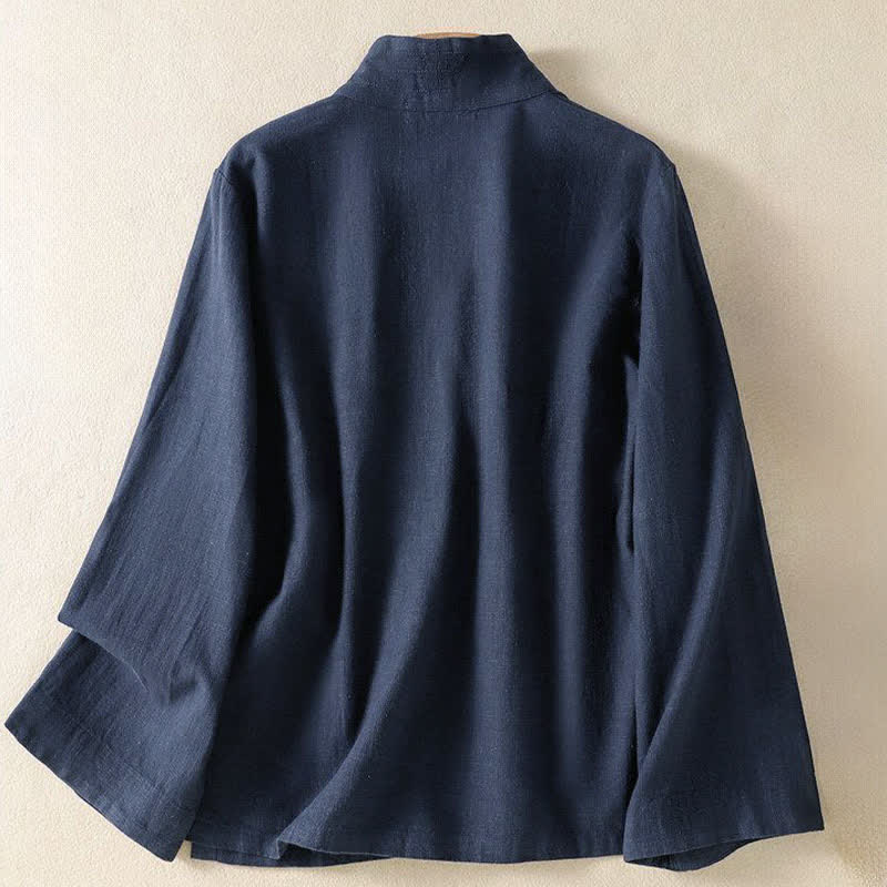 Buddha Stones Camisas de manga larga para mujer, estilo casual Tang, con cuello en V y cordón ajustable, ideales para primavera y verano. - image 1
