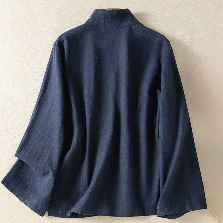 Buddha Stones Camisas de manga larga para mujer, estilo casual Tang, con cuello en V y cordón ajustable, ideales para primavera y verano. - image 1