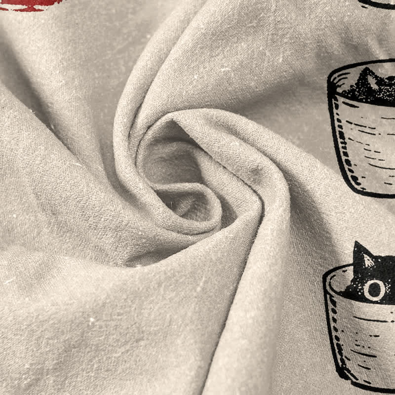 Buddha Stones Camisa de manga corta con medio botón y estampado de gatos y tazas apiladas para hombre, de algodón. - image 4