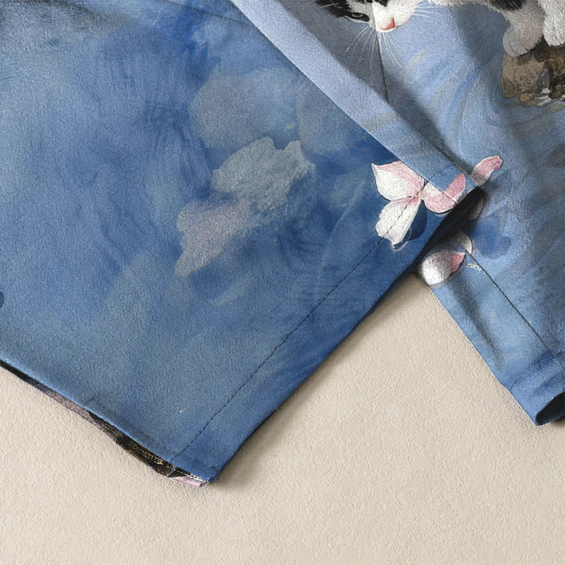 Buddha Stones Pantalones de hombre de algodón puro con estampado de reflejo de agua de gato Sakura, cordón ajustable y corte cónico con bolsillos. - image 5