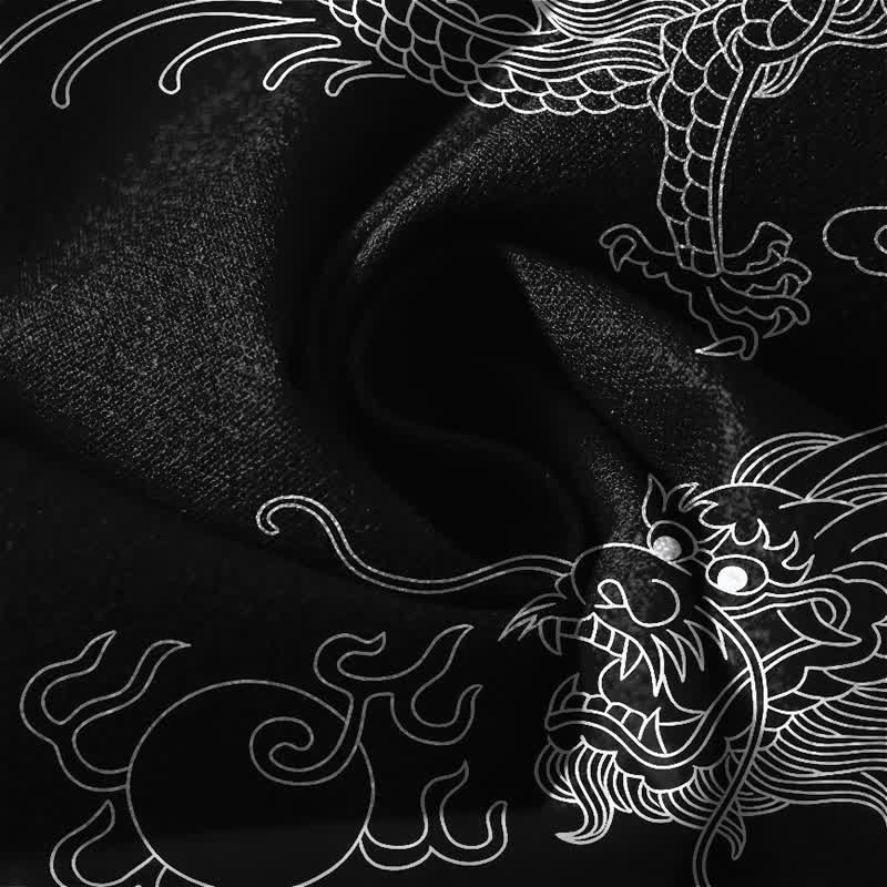 Buddha Stones Pantalones de hombre de algodón puro con estampado de dragón imperial, cordón ajustable y corte cónico, con bolsillos. - image 6
