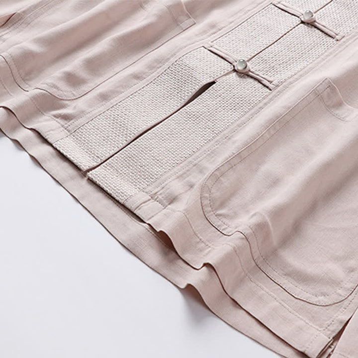Buddha Stones Conjunto de 2 piezas: Camisa de manga larga y pantalón estilo Spring Tang con cuello mandarín y botones de rana, color liso, para hombre, ideal para meditación, con bolsillos. - image 6