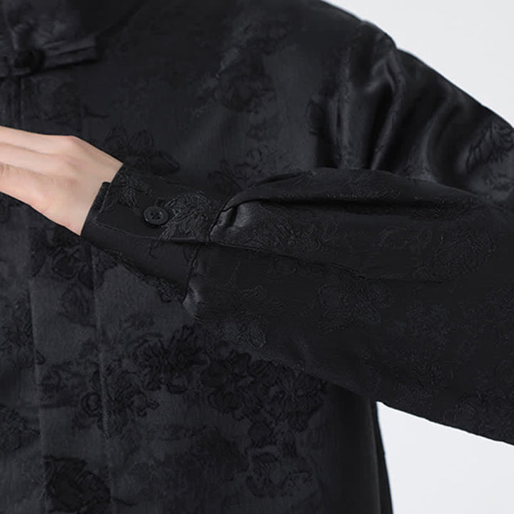 Buddha Stones Camisas de manga larga para hombre con cuello mandarín y estampado floral, estilo elegante Tang, ideales para otoño. - image 11