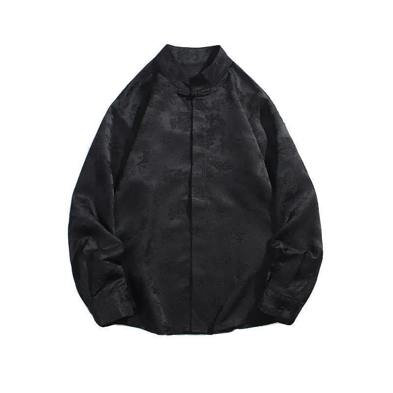 Buddha Stones Camisas de manga larga para hombre con cuello mandarín y estampado floral, estilo elegante Tang, ideales para otoño. - image 9
