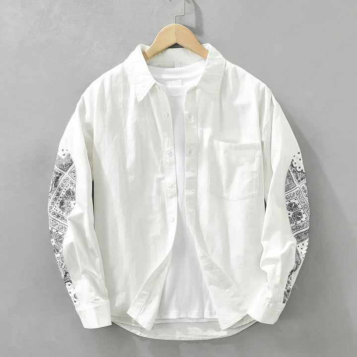 Buddha Stones Camisa de manga larga de algodón con botones y estampado paisley para hombre, estilo casual de otoño, con bolsillo de parche. - Blanco - US/UK/AU42, EU52 (3XL) - image 6