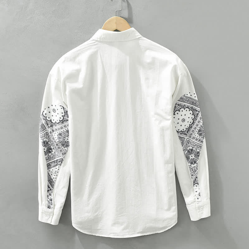 Buddha Stones Camisa de manga larga de algodón con botones y estampado paisley para hombre, estilo casual de otoño, con bolsillo de parche. - image 7