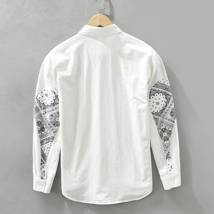 Buddha Stones Camisa de manga larga de algodón con botones y estampado paisley para hombre, estilo casual de otoño, con bolsillo de parche. - image 7