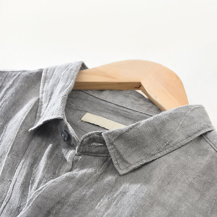 Buddha Stones Camisas de manga larga de lino liso con botones para hombre, estilo casual de primavera. - image 4