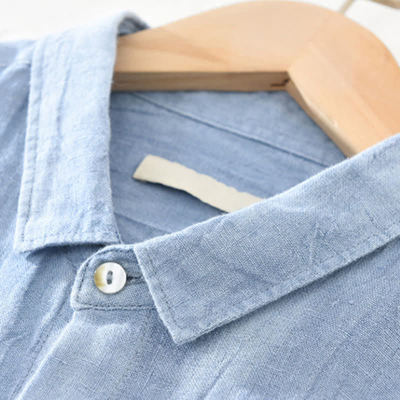 Buddha Stones Camisas de manga larga de lino liso con botones para hombre, estilo casual de primavera. - image 15