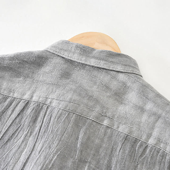 Buddha Stones Camisas de manga larga de lino liso con botones para hombre, estilo casual de primavera. - image 5