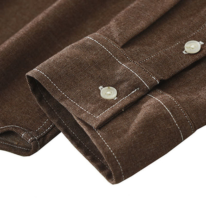 Buddha Stones Camisas de manga larga lisas para hombre, estilo casual de otoño, con bolsillo de parche. - image 9