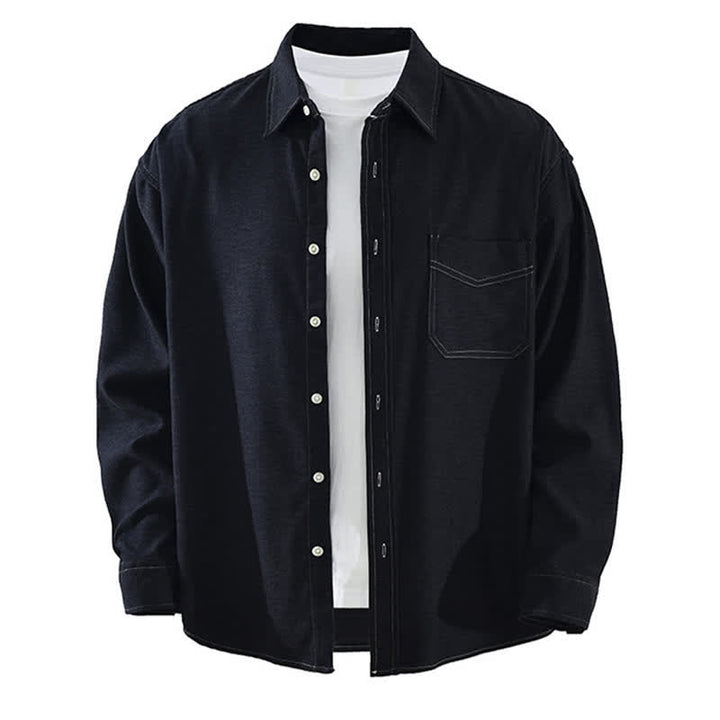Buddha Stones Camisas de manga larga lisas para hombre, estilo casual de otoño, con bolsillo de parche. - Azul medianoche - US/UK/AU42, EU52 (3XL) - image 13
