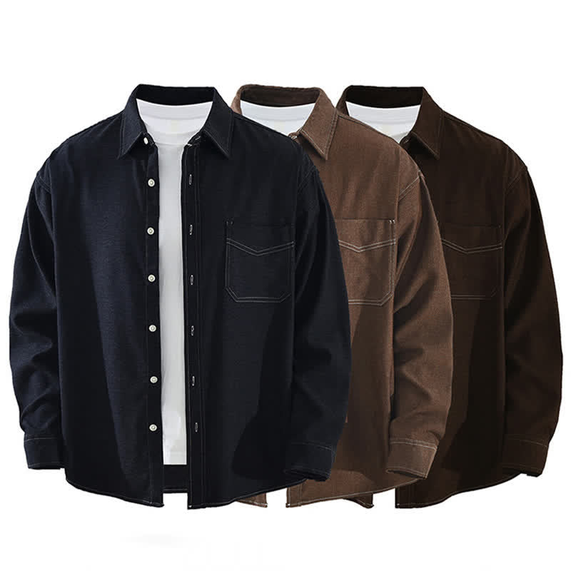 Buddha Stones Camisas de manga larga lisas para hombre, estilo casual de otoño, con bolsillo de parche. - image 14