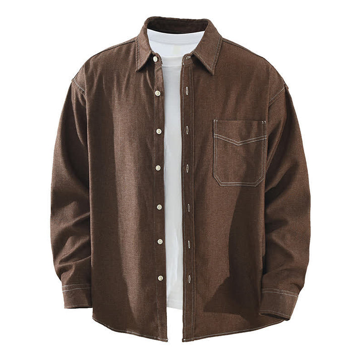 Buddha Stones Camisas de manga larga lisas para hombre, estilo casual de otoño, con bolsillo de parche. - Tierra de siena - US/UK/AU42, EU52 (3XL) - image 0