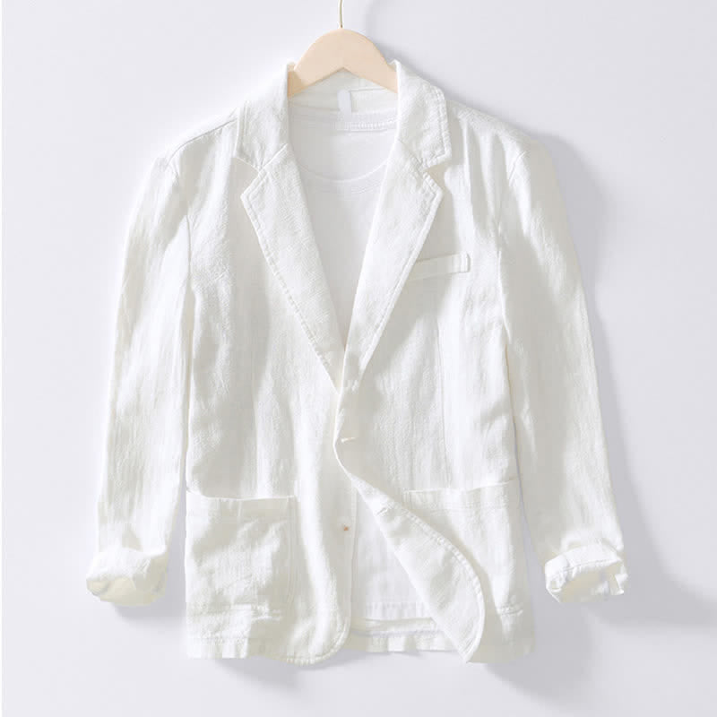 Buddha Stones Chaqueta de hombre minimalista informal de ramio y algodón con solapa y bolsillos, ideal para primavera y otoño. - Blanco - US/UK/AU44, EU54 (4XL) - image 28