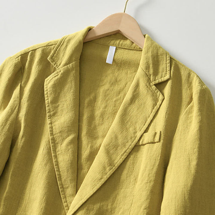 Buddha Stones Chaqueta de hombre minimalista informal de ramio y algodón con solapa y bolsillos, ideal para primavera y otoño. - image 12