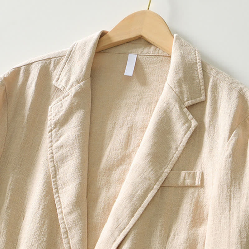Buddha Stones Chaqueta de hombre minimalista informal de ramio y algodón con solapa y bolsillos, ideal para primavera y otoño. - image 23