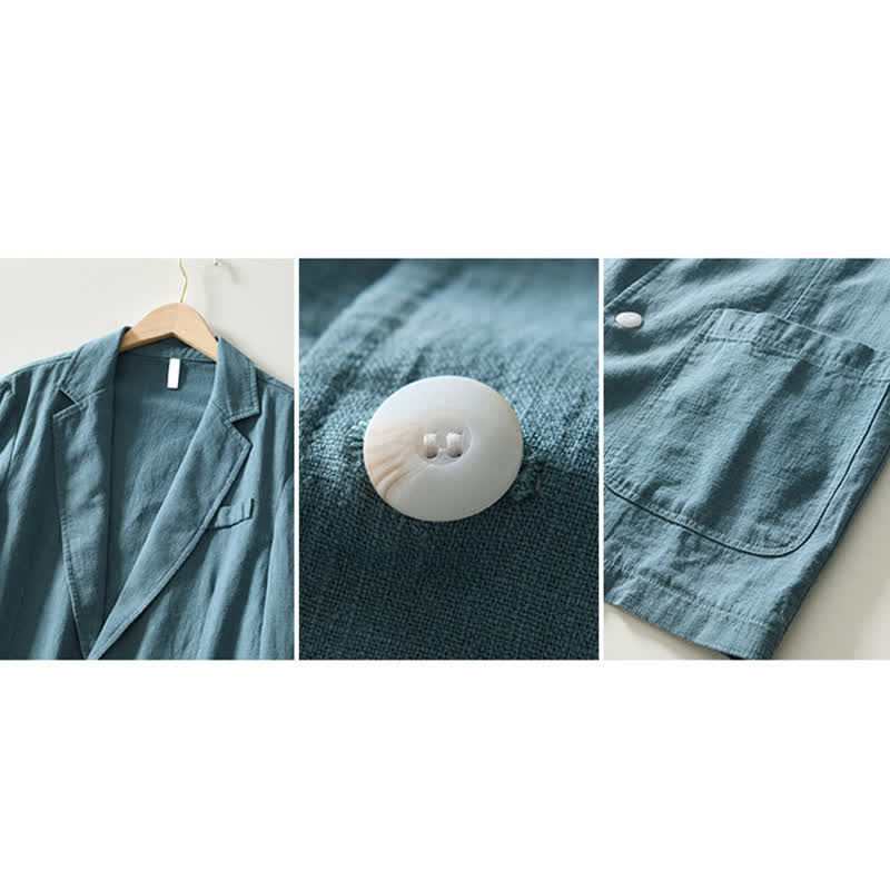 Buddha Stones Chaqueta de hombre minimalista informal de ramio y algodón con solapa y bolsillos, ideal para primavera y otoño. - image 21