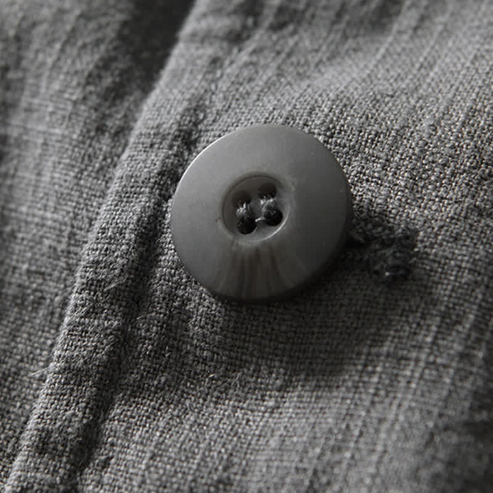 Buddha Stones Chaqueta de hombre minimalista informal de ramio y algodón con solapa y bolsillos, ideal para primavera y otoño. - image 2