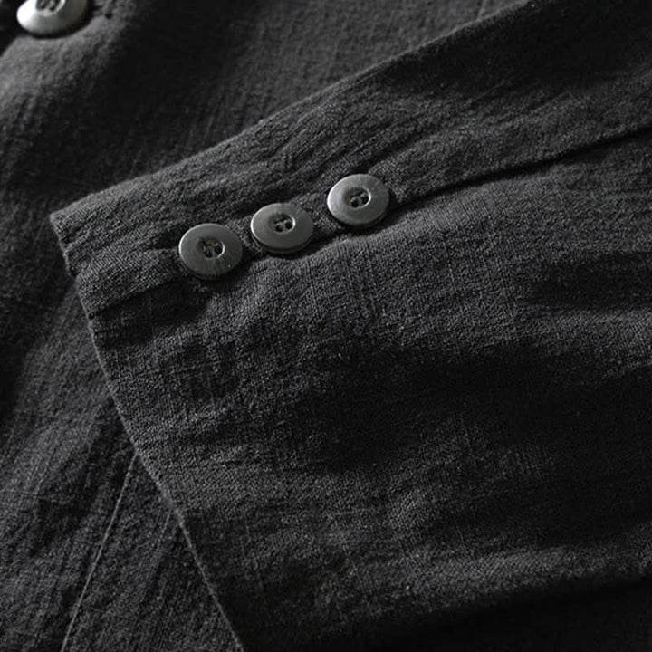 Buddha Stones Chaqueta de hombre minimalista informal de ramio y algodón con solapa y bolsillos, ideal para primavera y otoño. - image 9