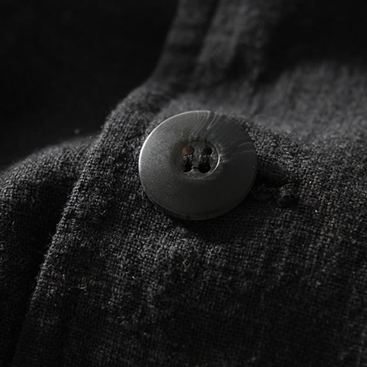 Buddha Stones Chaqueta de hombre minimalista informal de ramio y algodón con solapa y bolsillos, ideal para primavera y otoño. - image 7