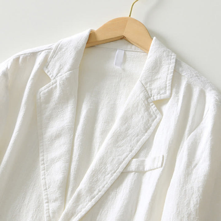 Buddha Stones Chaqueta de hombre minimalista informal de ramio y algodón con solapa y bolsillos, ideal para primavera y otoño. - image 29