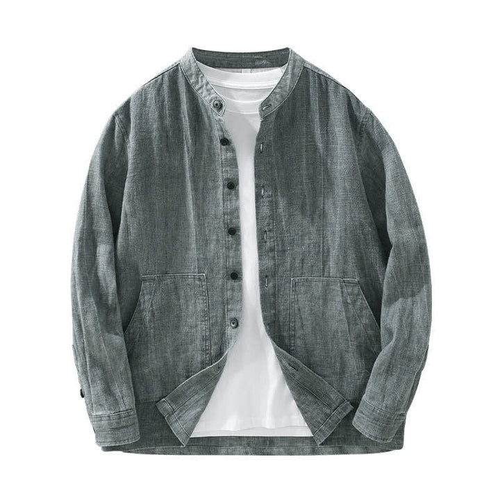 Buddha Stones Chaqueta informal de algodón ramio lisa para hombre, ideal para primavera y otoño, con bolsillos. - image 2