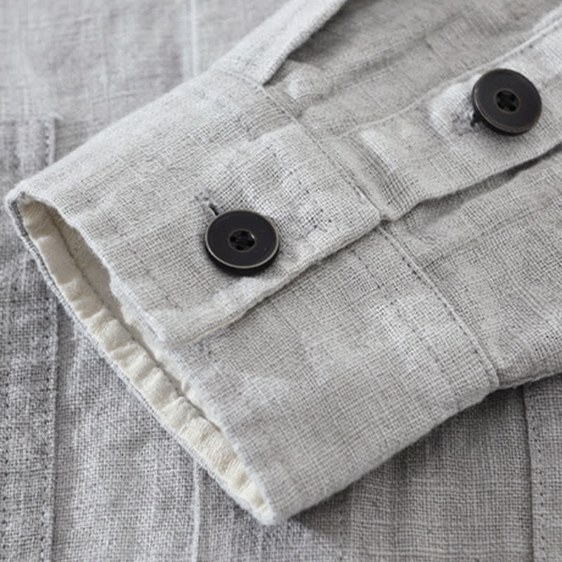 Buddha Stones Chaqueta informal de algodón ramio lisa para hombre, ideal para primavera y otoño, con bolsillos. - image 17