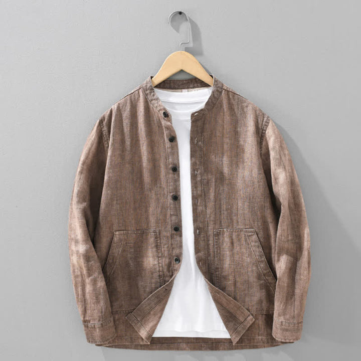 Buddha Stones Chaqueta informal de algodón ramio lisa para hombre, ideal para primavera y otoño, con bolsillos. - Tierra de siena - US/UK/AU42, EU52 (3XL) - image 18