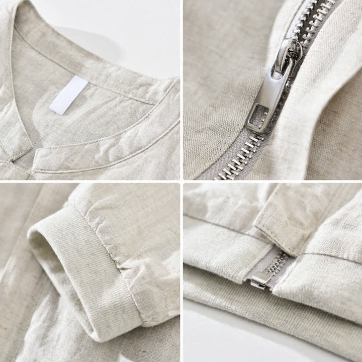 Buddha Stones Chaqueta de hombre de estilo casual minimalista con cuello mandarín, cremallera y diseño liso, ideal para primavera y verano. - image 3