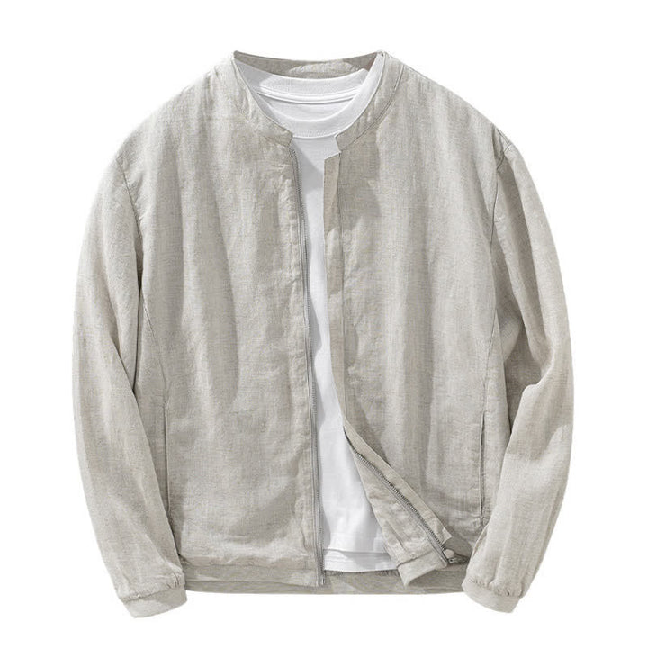Buddha Stones Chaqueta de hombre de estilo casual minimalista con cuello mandarín, cremallera y diseño liso, ideal para primavera y verano. - image 2