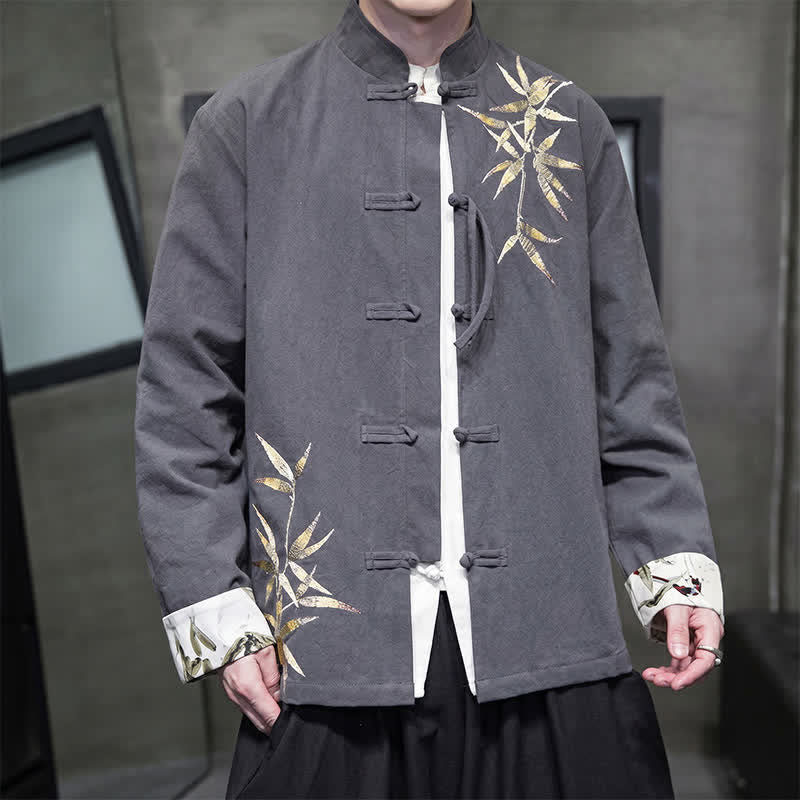 Buddha Stones Chaqueta de hombre de estilo Tang vintage con botones de rana, de bambú, algodón y lino, ideal para otoño e invierno. - image 6