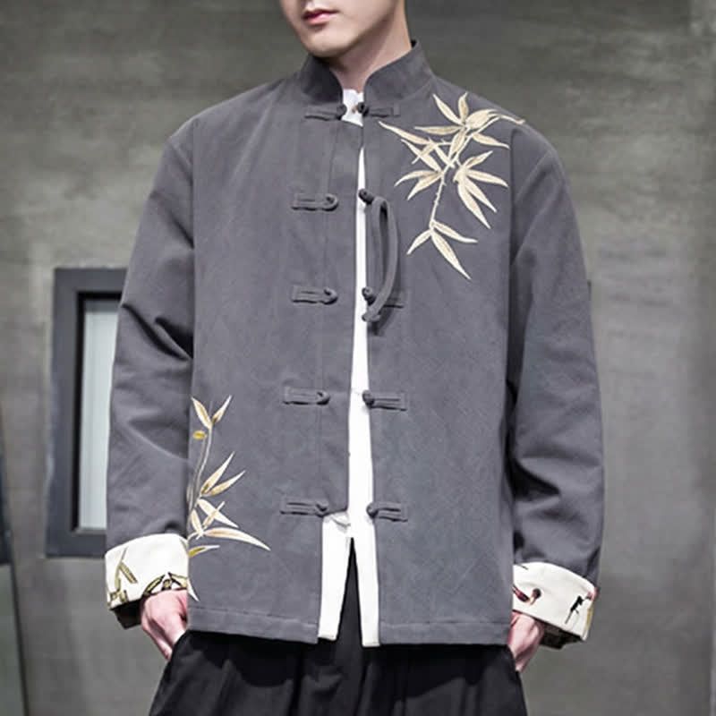 Buddha Stones Chaqueta de hombre de estilo Tang vintage con botones de rana, de bambú, algodón y lino, ideal para otoño e invierno. - image 7