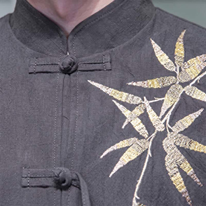 Buddha Stones Chaqueta de hombre de estilo Tang vintage con botones de rana, de bambú, algodón y lino, ideal para otoño e invierno. - image 9